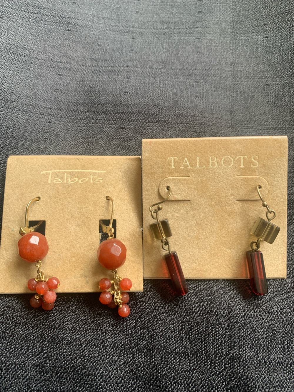 Talbots Red and Gold Drop Earring Duo